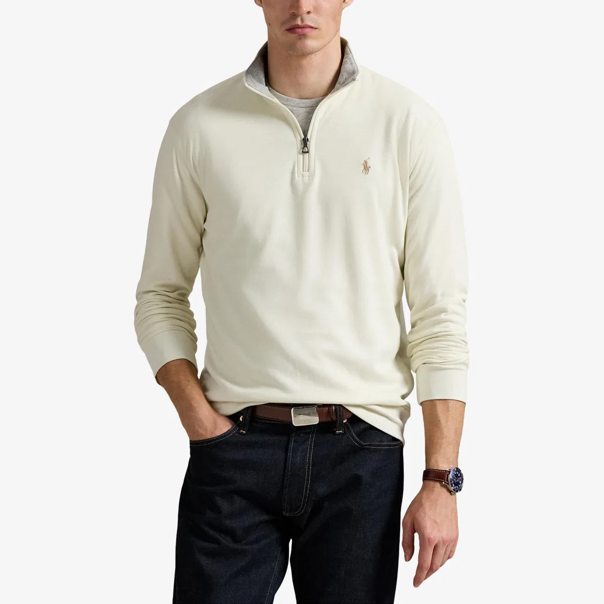 Толстовка с вышитым логотипом и застежкой-молнией до середины груди Polo Ralph Lauren, кремовый — фото 3