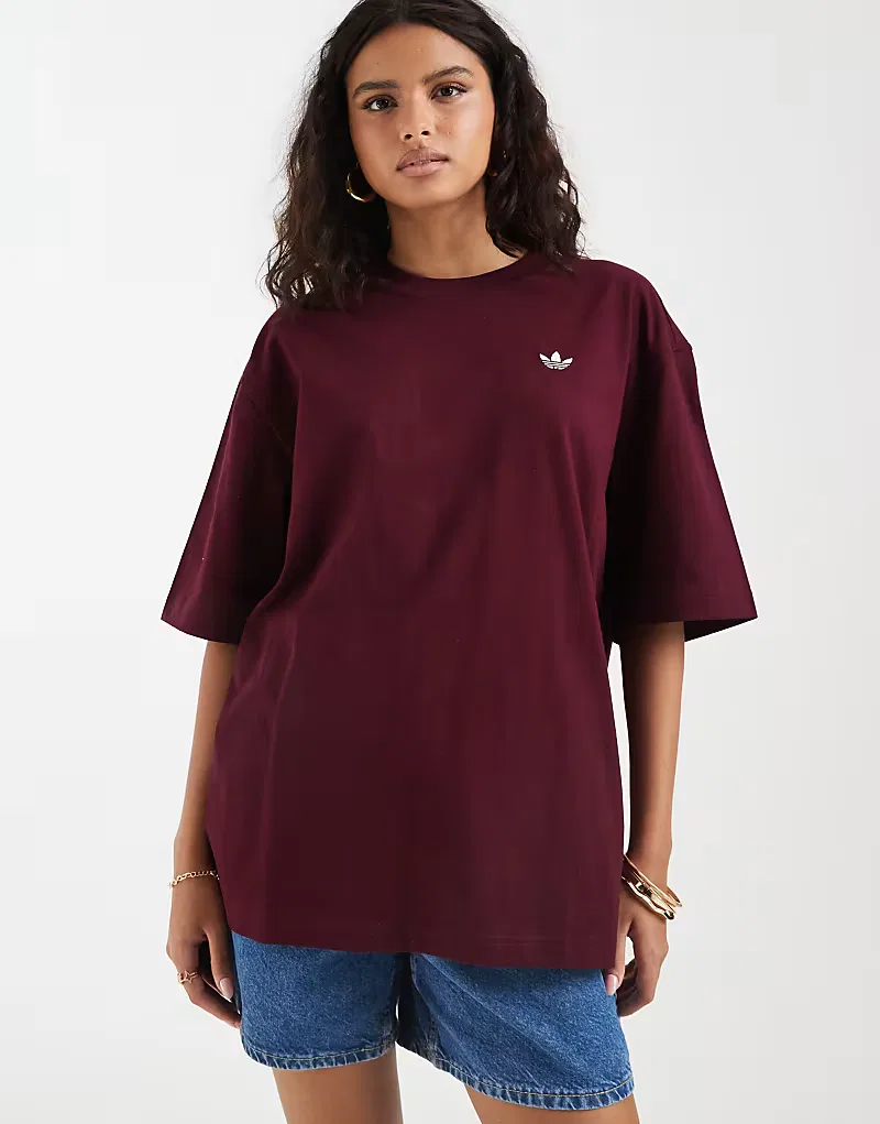 Футболка Adidas Originals Essential оверсайз, бордовый — фото 2