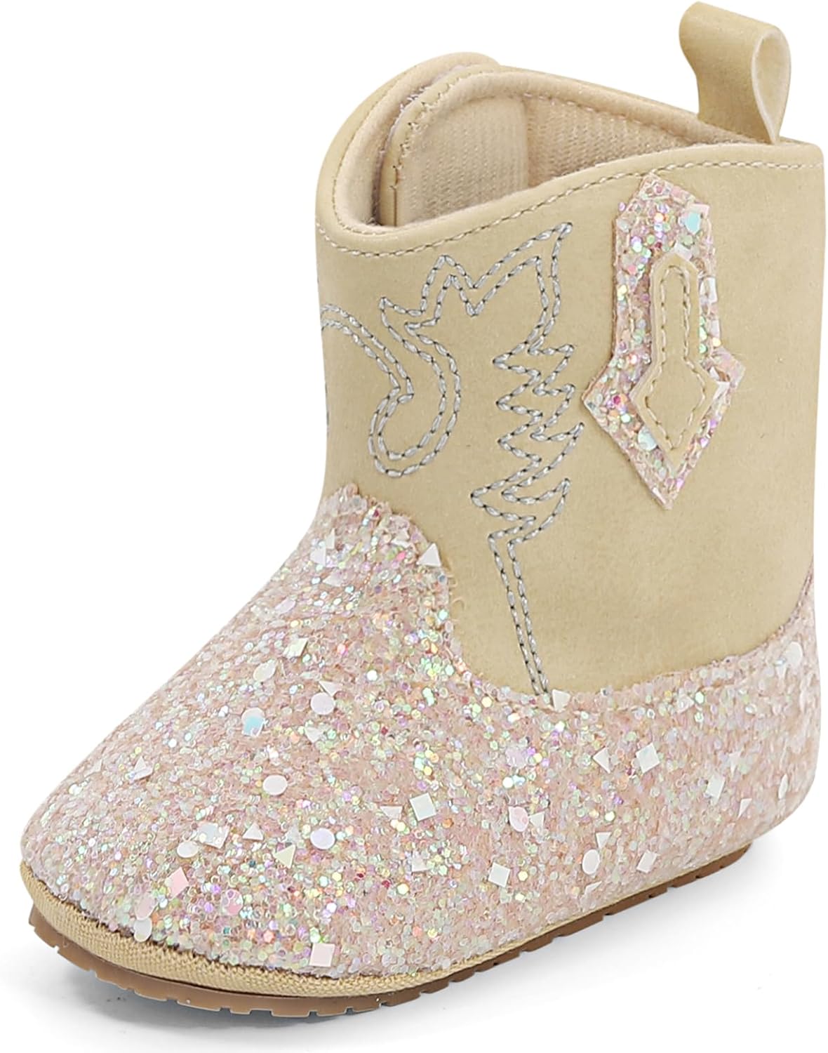 

Детские ботинки ESTAMICO для девочек с вышивкой в стиле вестерн, ковбойские ботиночки для младенцев с пайетками, кожаные с круглым носком, на щиколотку, на липучках, Beige