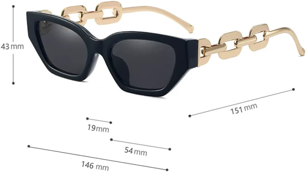 

kachawoo Винтажные солнцезащитные очки для женщин, квадратная форма, модная цепочка, женские солнцезащитные очки «кошачий глаз», защита от ультрафиолета UV400, Black