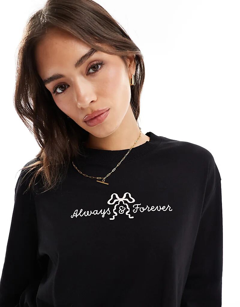 

Футболка Cotton On Classic с длинными рукавами и графическим принтом Always and Forever черного цвета Cotton:On