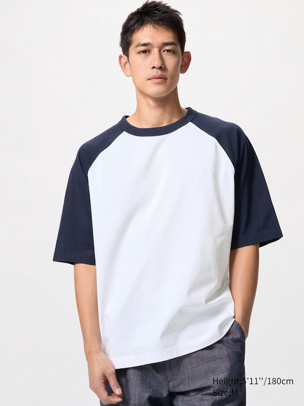 

Футболка свободного покроя с цветными блоками (реглан) Uniqlo, синий