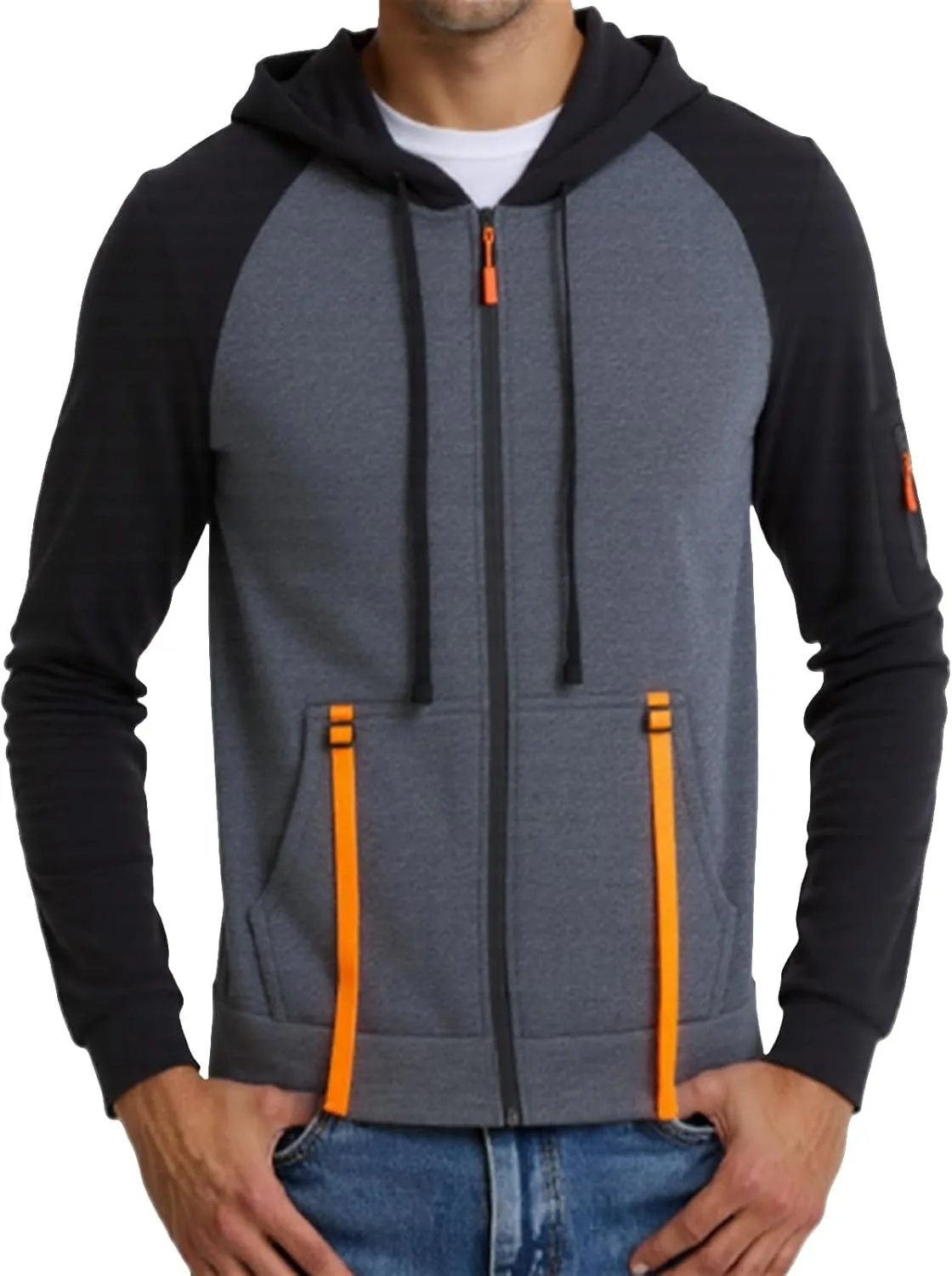 

Толстовка с капюшоном для мужчин, цветной блок, на молнии, легкая XDFVC