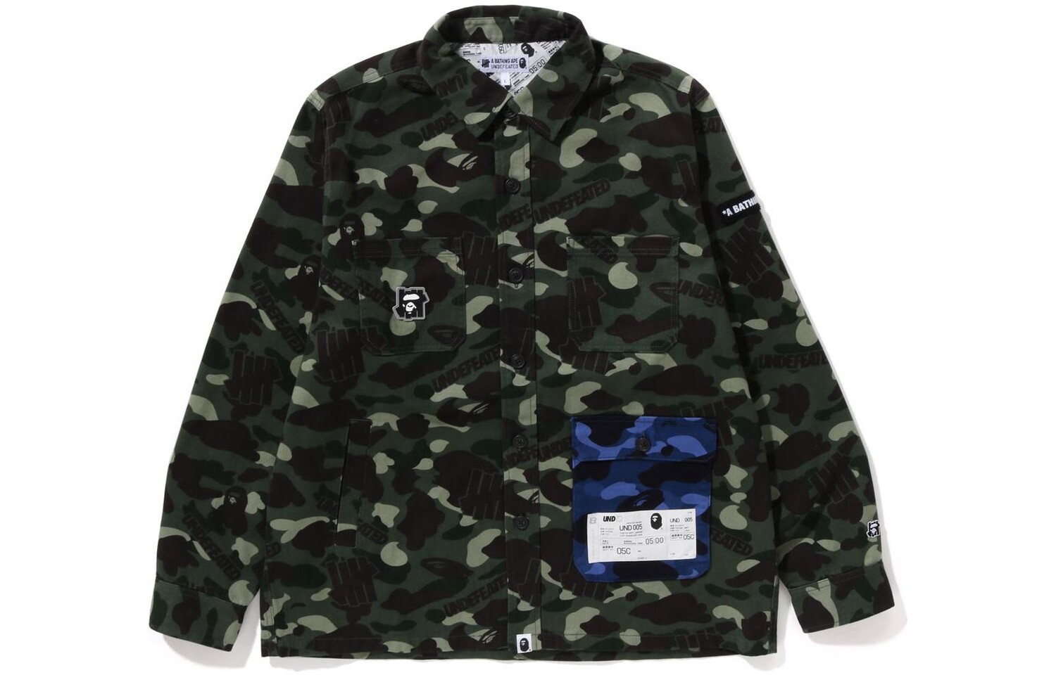 

BAPE X Undefeated цветная камуфляжная фланелевая куртка A Bathing Ape, зеленый