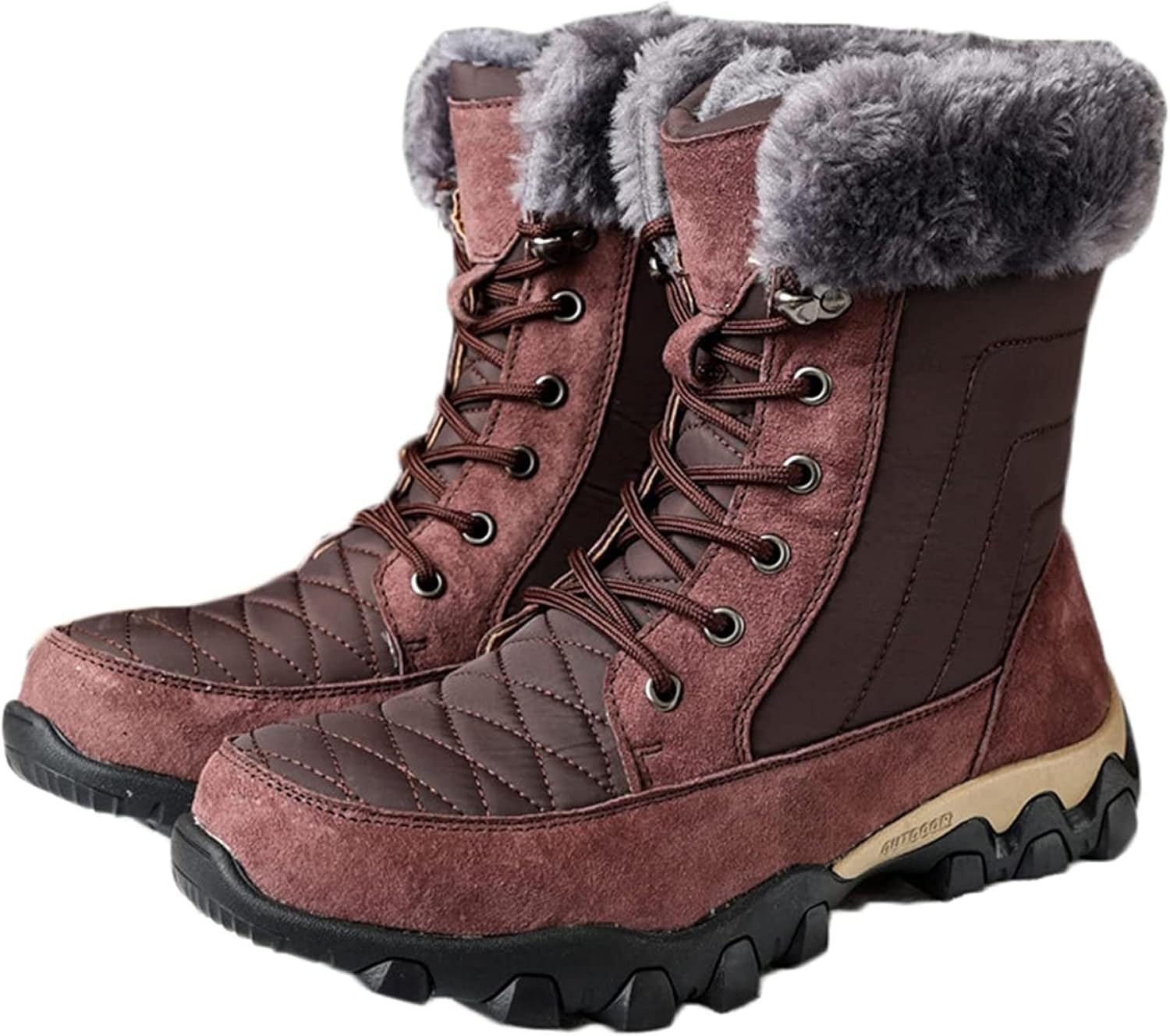 

Мужские походные ботинки Yiozoi с теплой подкладкой, высокой шнуровкой и круглым носком, красный