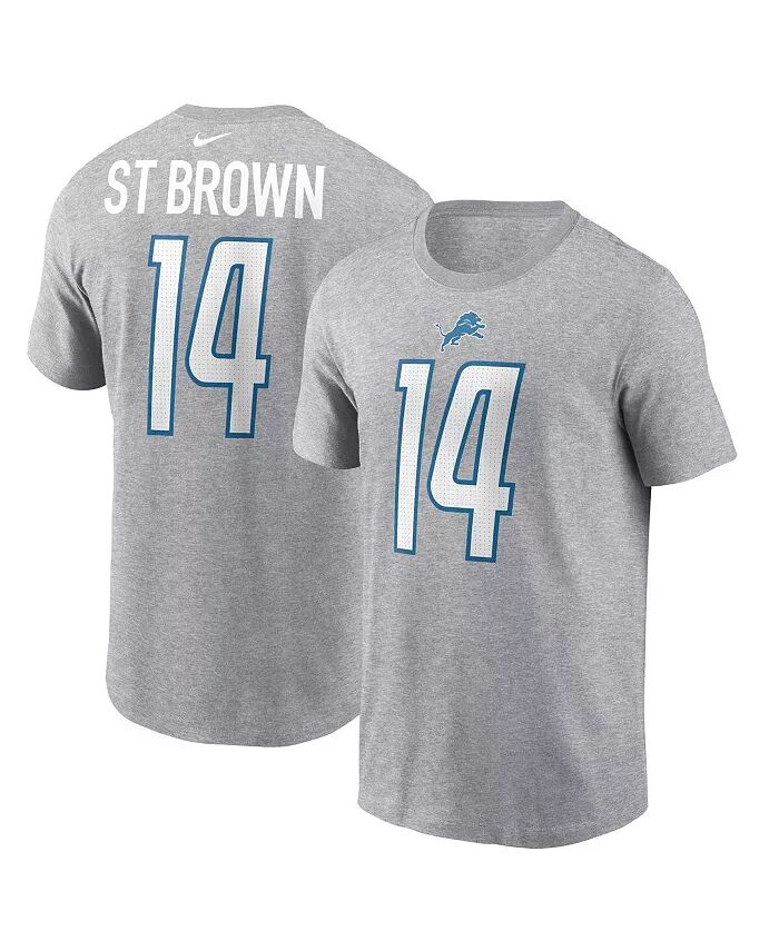 

Мужская футболка Amon-Ra St. Brown Grey Detroit Lions с именем и номером игрока Nike