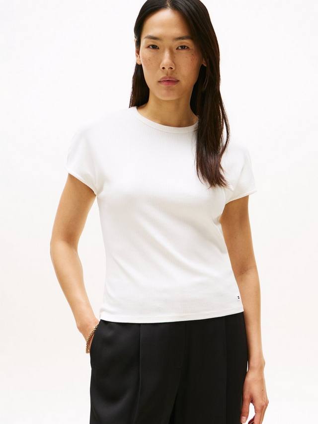 

Рифленая футболка с высоким воротником и облегающим кроем Tommy Hilfiger, Ivory Silk