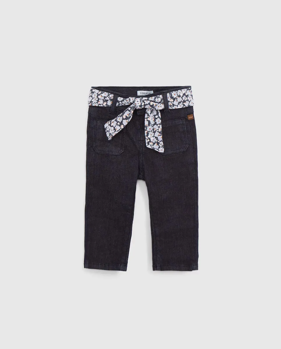 

Расклешенные джинсы для девочки со съемным поясом-шарфом IKKS, синий