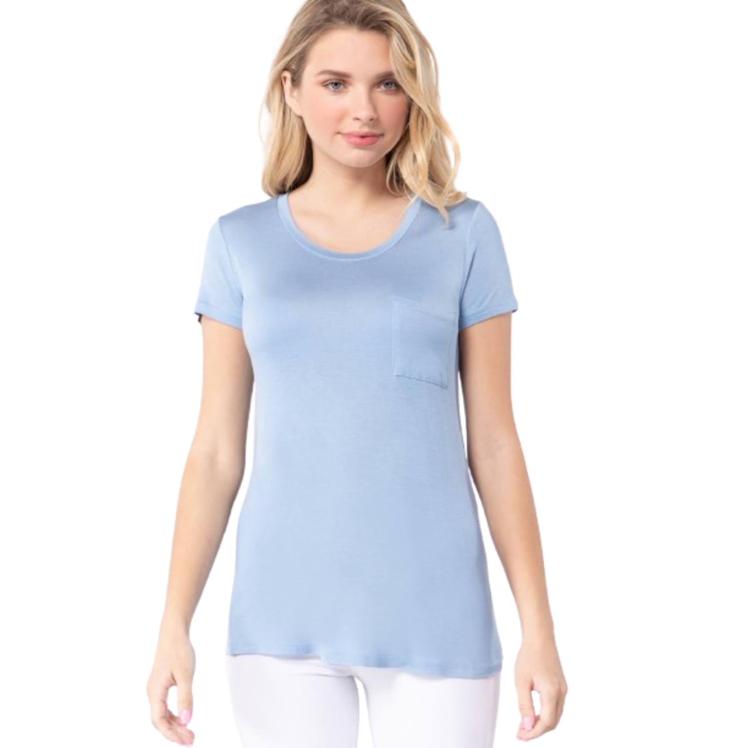 

Топ с короткими рукавами и круглым вырезом, с карманом FASHNZFAB, цвет ice blue
