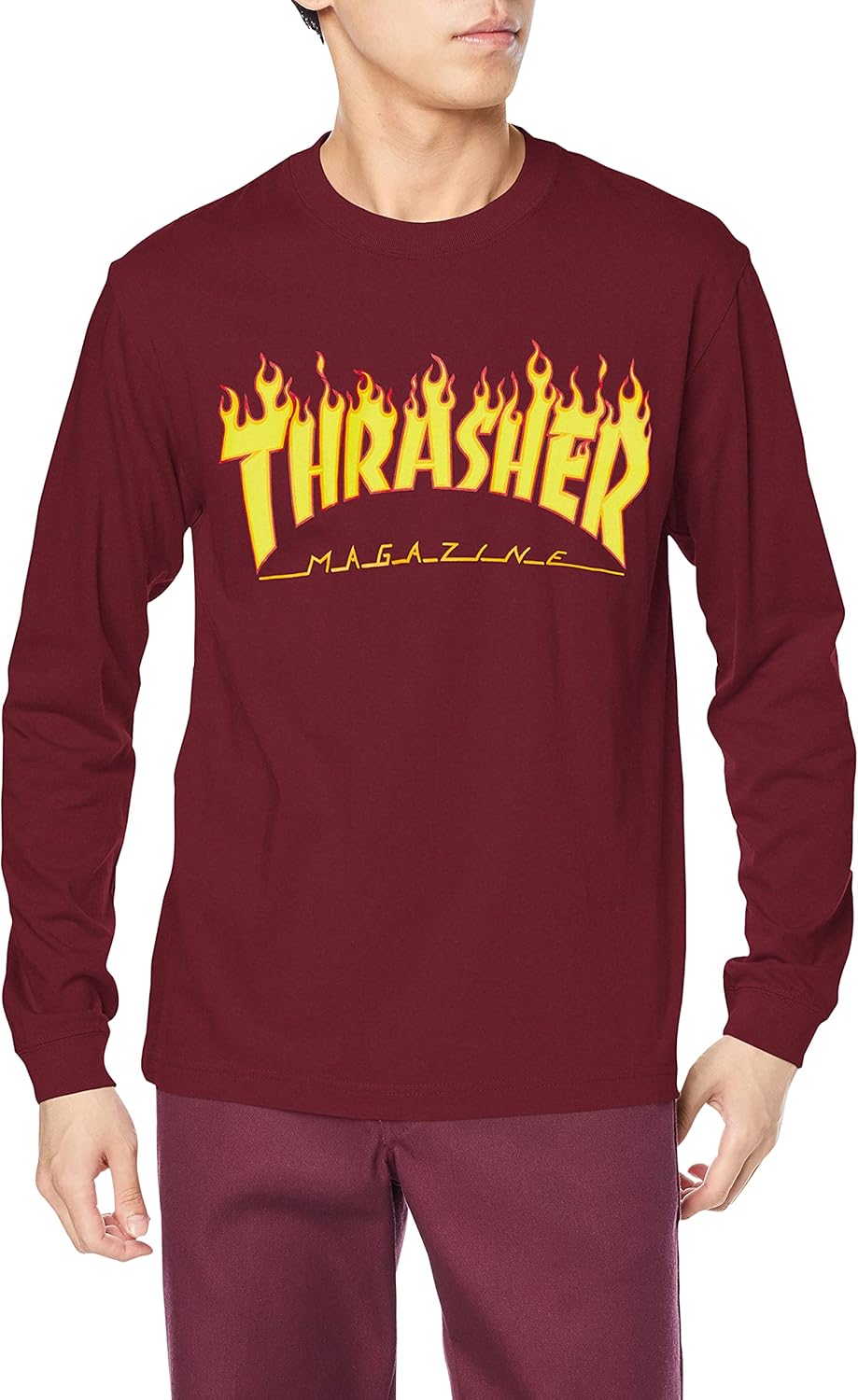 

Мужская футболка с длинным рукавом и принтом Slasher TH93130 / FLAME (логотип бренда) Классическая модель Thrasher, красный/бордовый