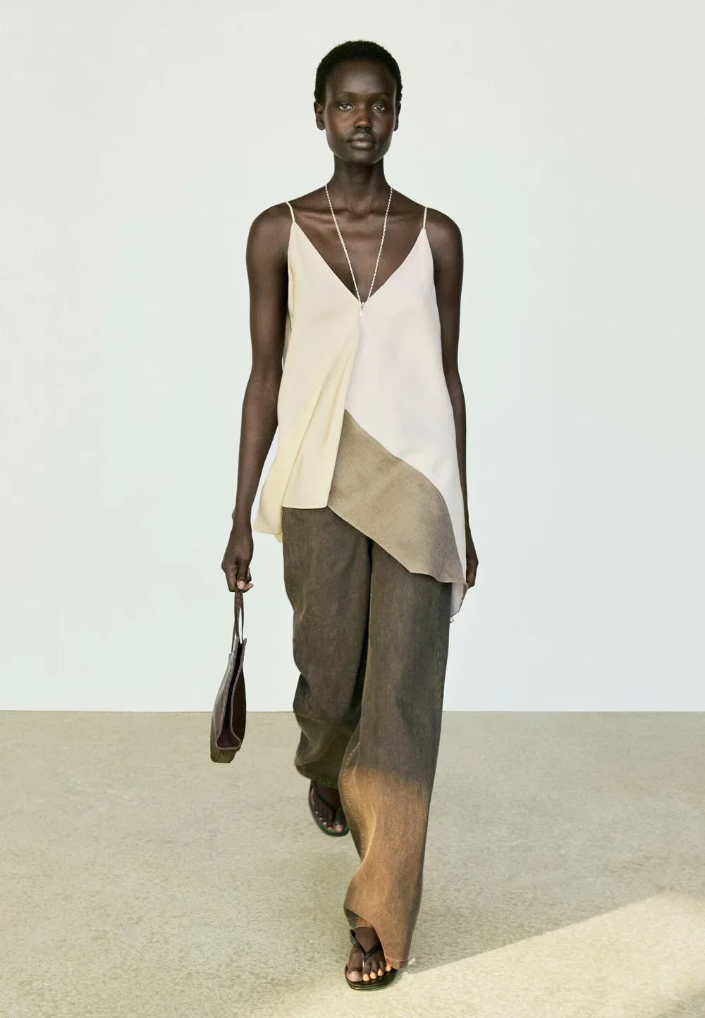 Асимметричный струящийся топ на бретелях Massimo Dutti, White — фото 4