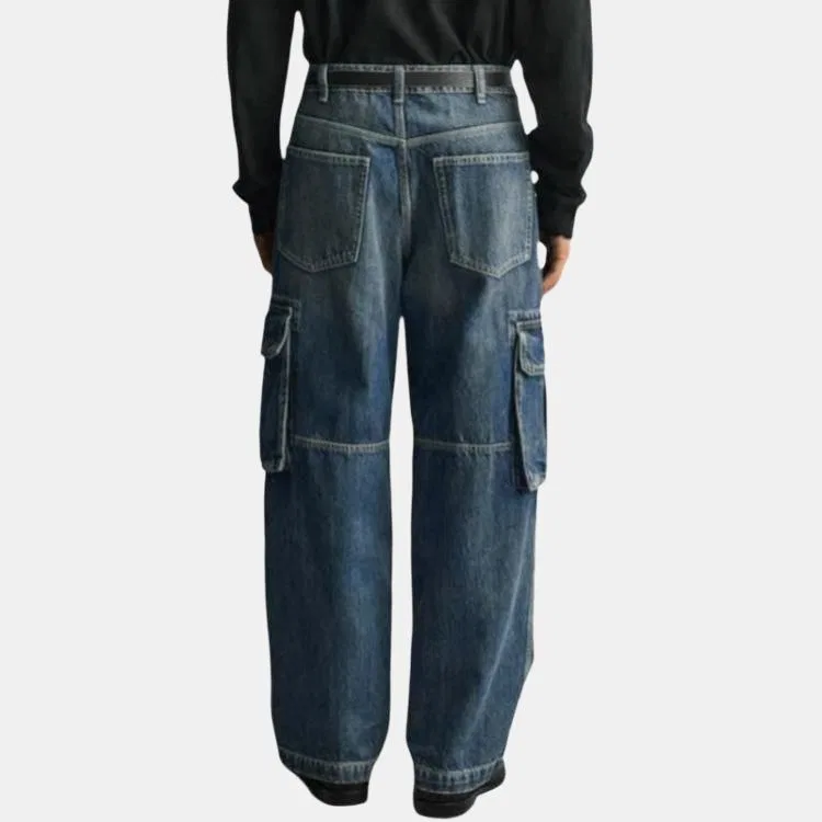 Мужские джинсы карго среднего синего цвета ZARA, Medium Blue — фото 4