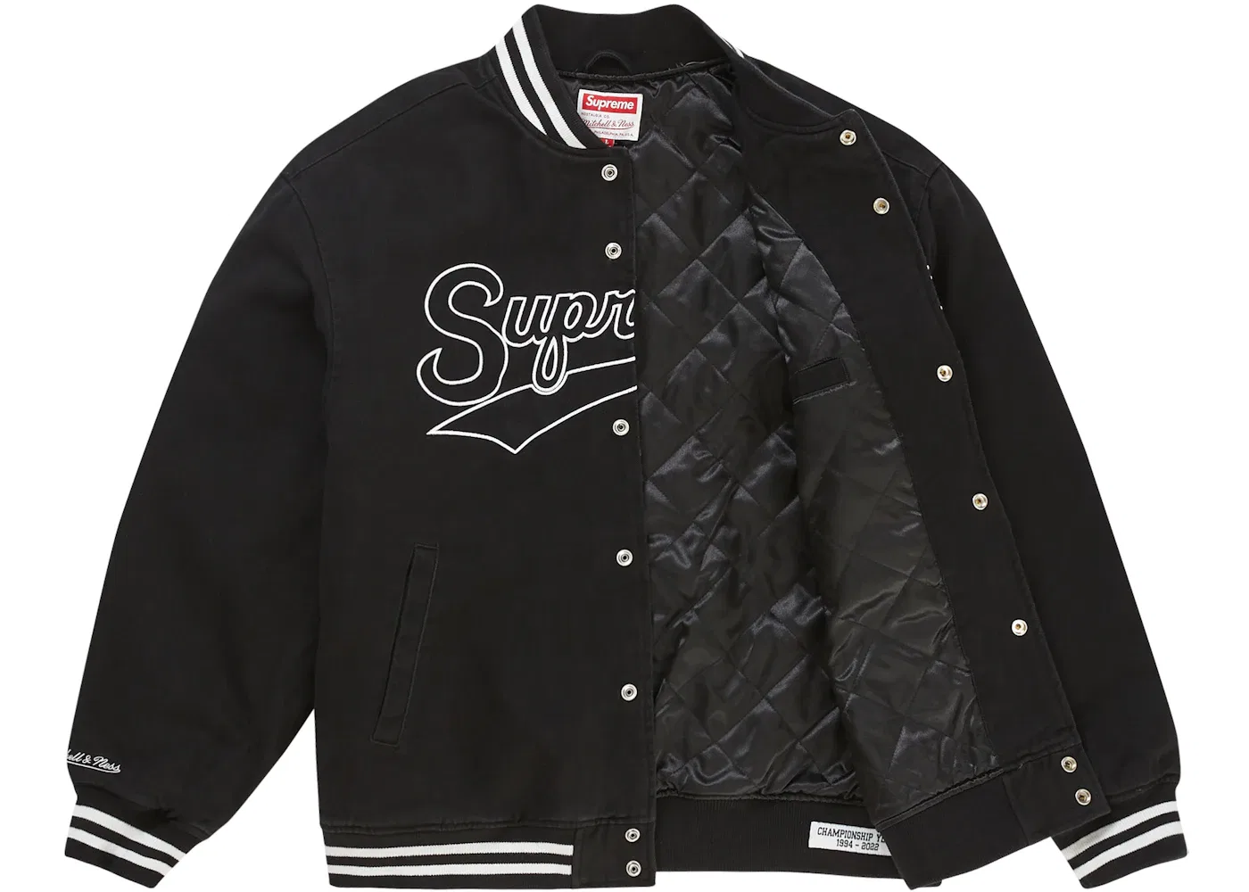 Мужская куртка-бомбер из твила с квилтингом Supreme Mitchell & Ness Doughboy Twill Varsity Jacket, Black — фото 2