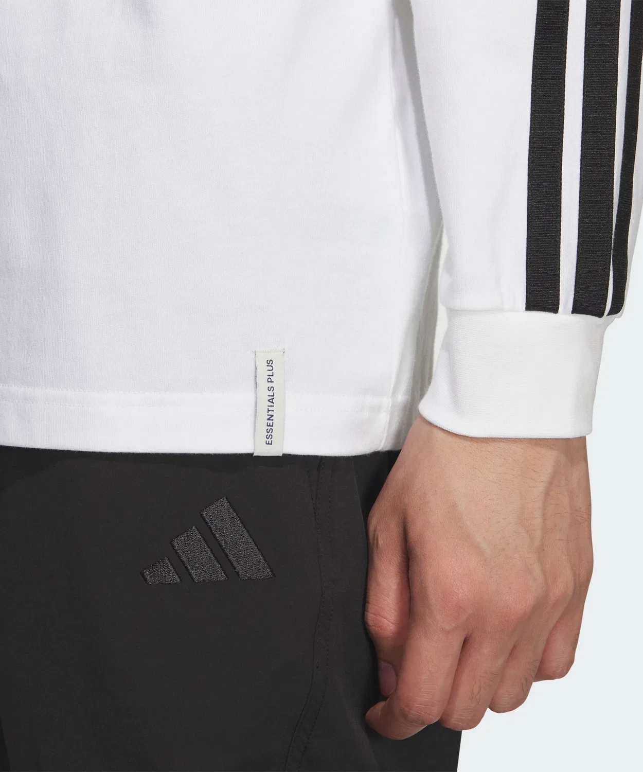 Мужская футболка с длинным рукавом свободный крой, с тремя полосками Adidas, White — фото 4