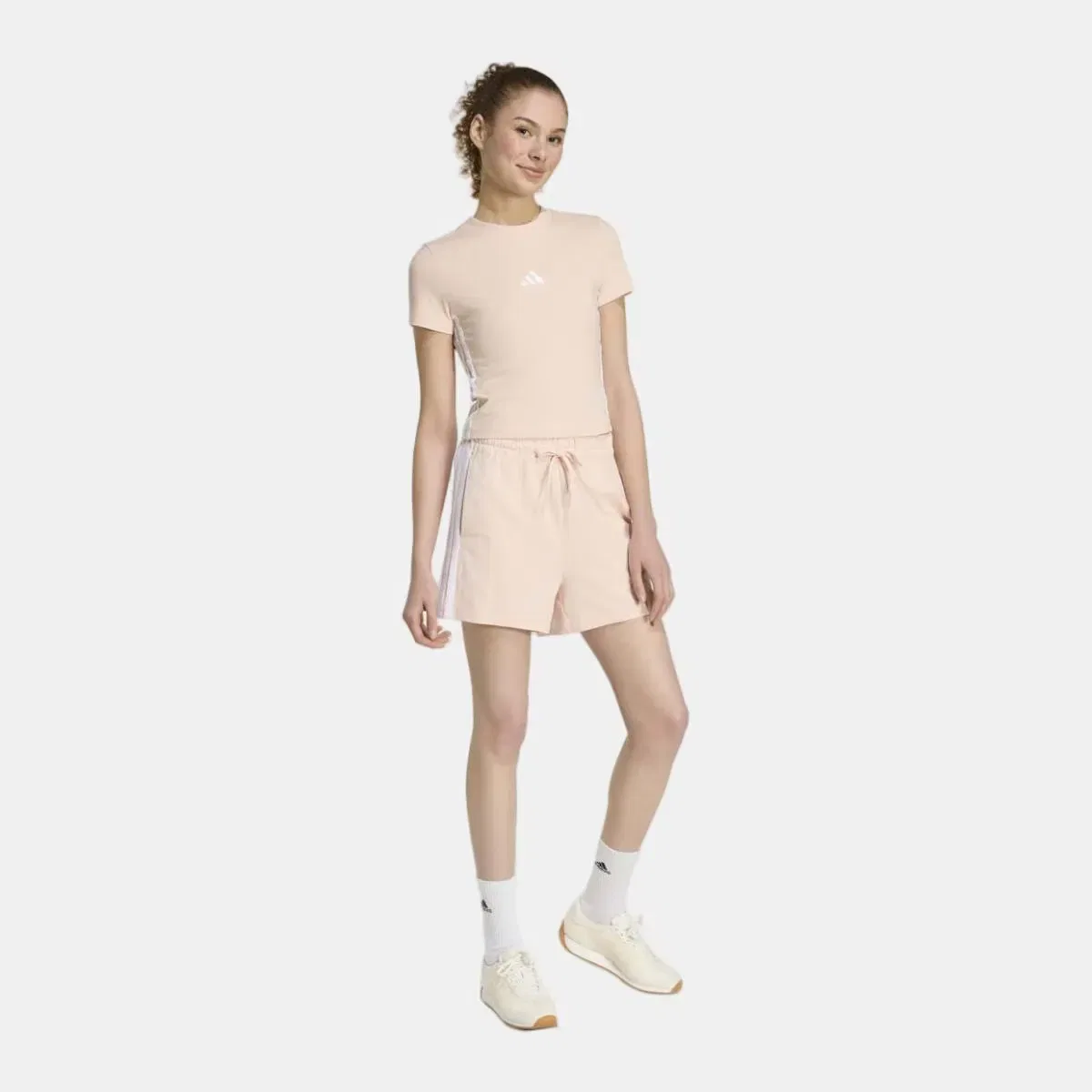 Женские шорты из футера с принтом adidas, Rosa — фото 3