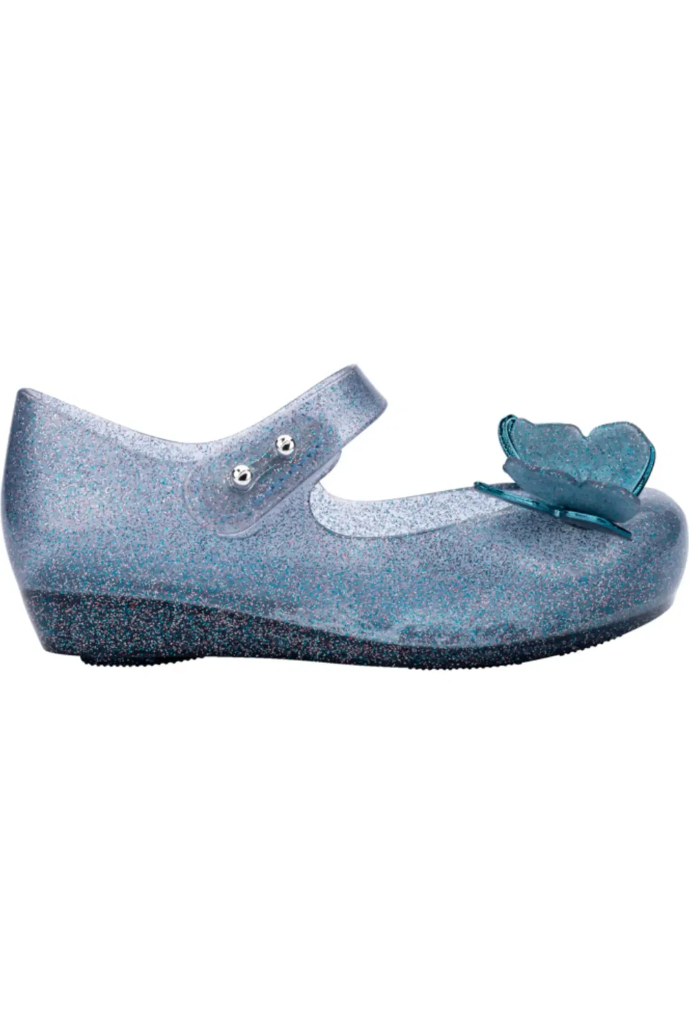 Туфли детские балетки с бабочками Butterfly Mini Melissa, Glitter Blue — фото 2