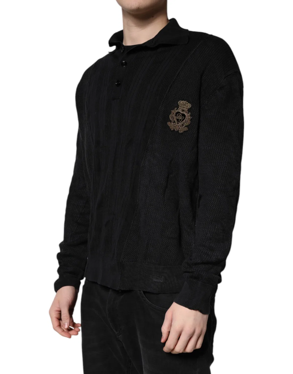 Мужской пуловер на пуговицах из шелка с логотипом Black Heraldic Dolce & Gabbana, Black — фото 3