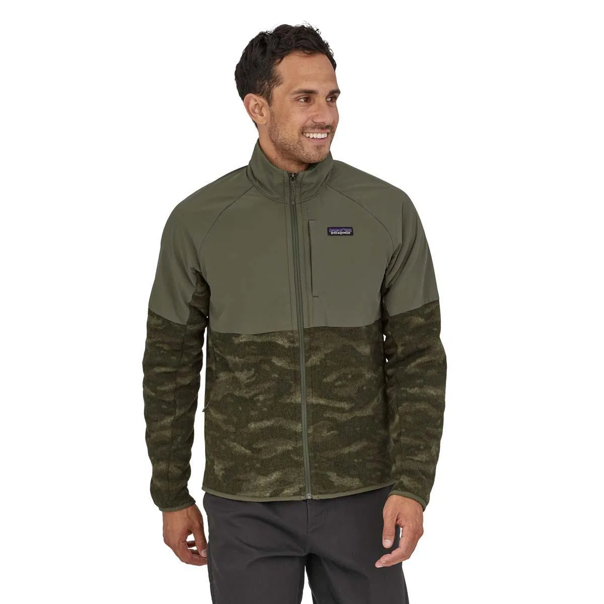 Флисовая куртка с усиленными плечами Patagonia LW Better Sweater Shelled Jacket, Ocean Camo/Basin Green