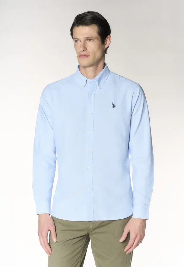 Рубашка из хлопка, модель Camicia da uomo slim fit in oxford pin point con colletto button down, U.S. Polo Assn., синий
