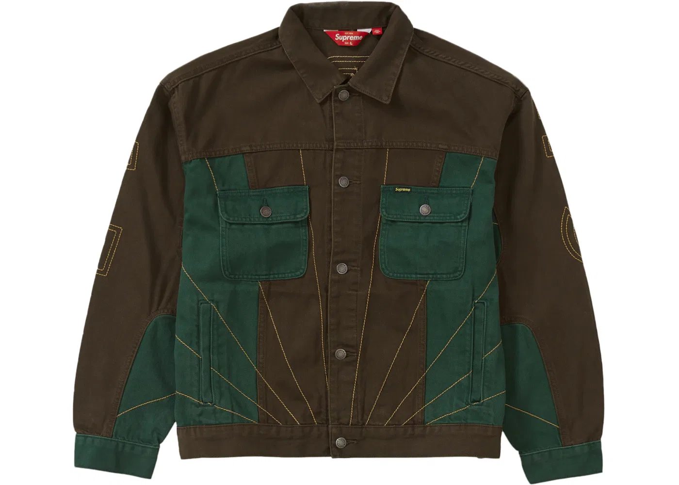 Мужская джинсовая куртка с вышивкой Supreme Radial Jacket Brown