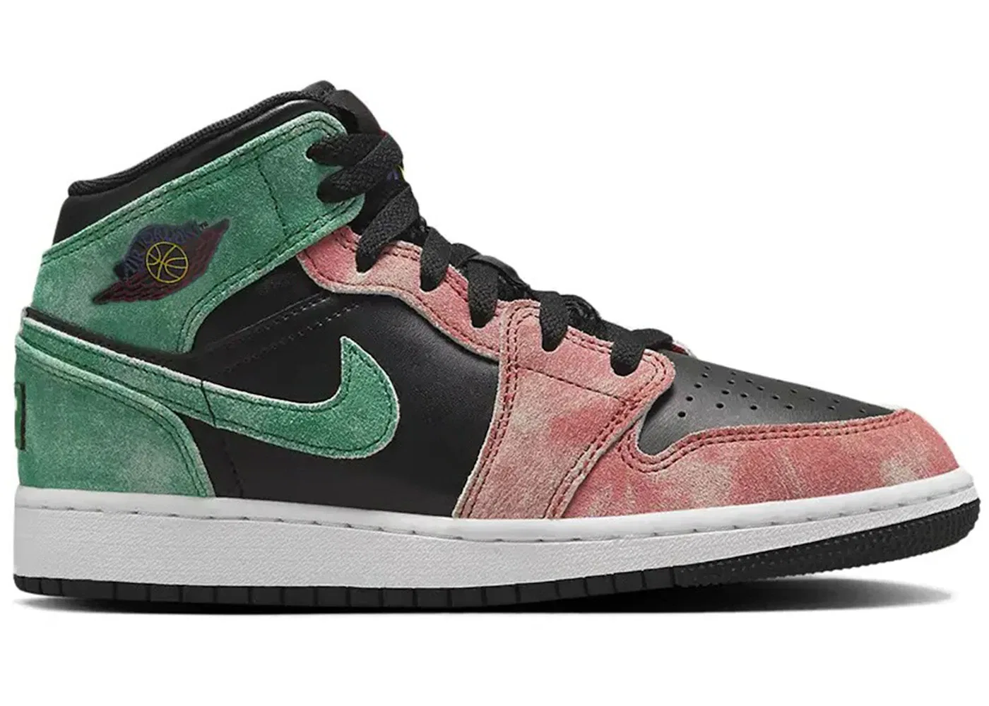 Детские кроссовки с высоким берцем Jordan 1 Mid SE Jordan, Black/Pine Green/Dune Red/Pine Green/Industrial Blue