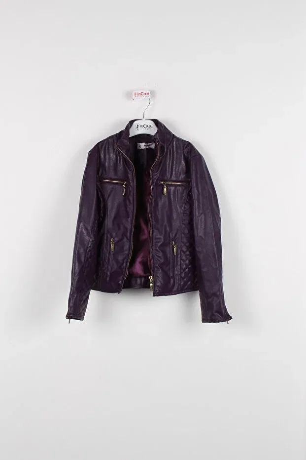 Детское пальто для девочек из искусственной кожи Incity, Purple — фото 2
