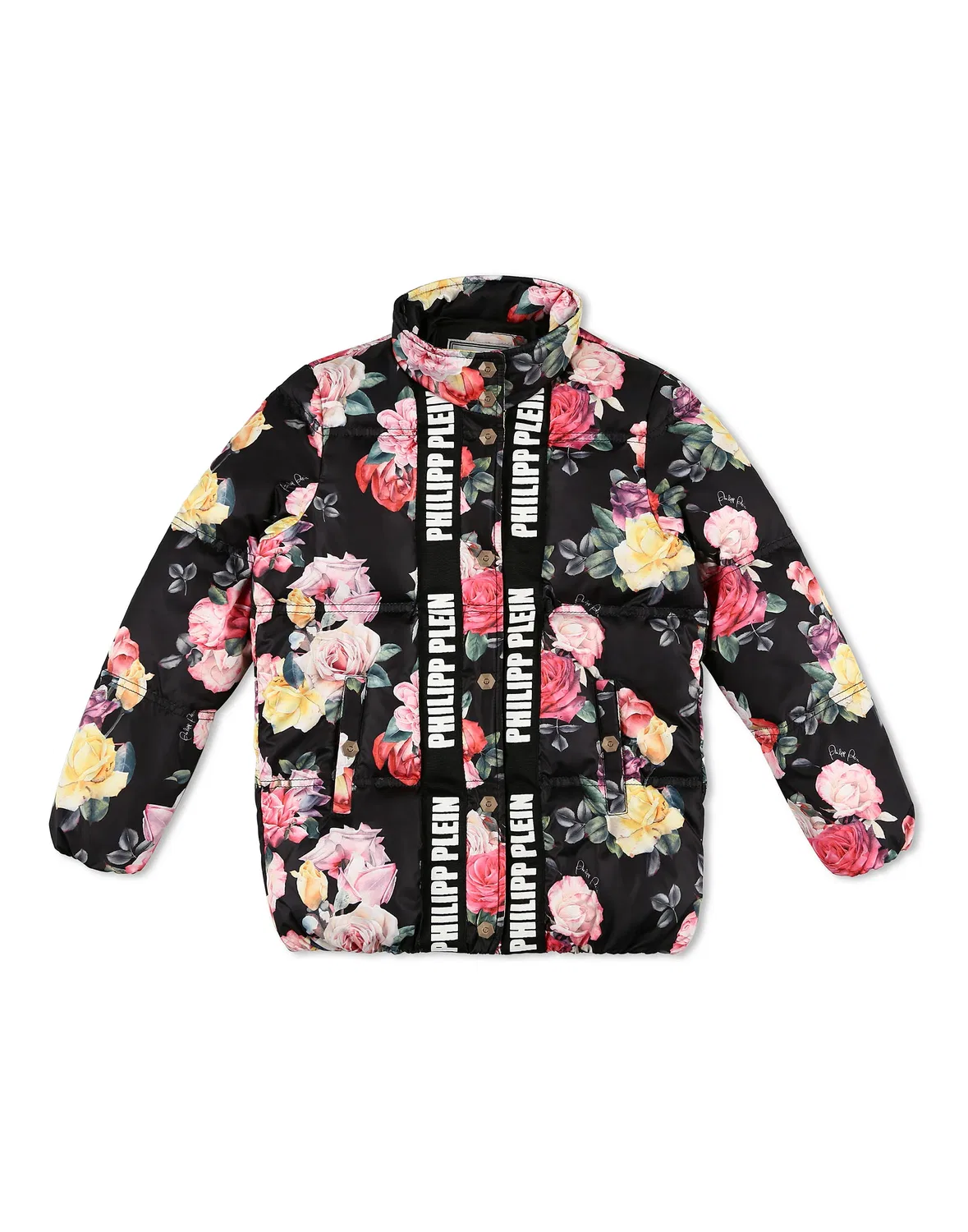 Детская куртка-бомбер на молнии с цветочным принтом Bomber Flowers PHILIPP PLEIN, черный