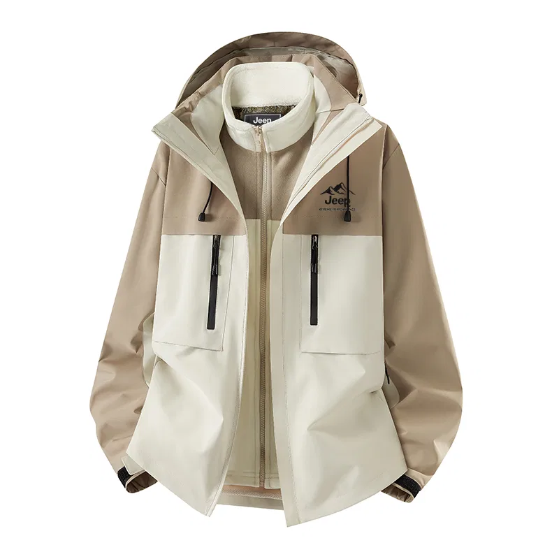 Детская куртка с капюшоном, съемная, утепленная, Jeep, White Khaki