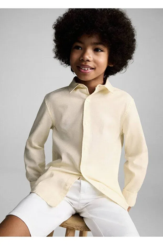 Детская рубашка для мальчиков хлопковая Mango Kids, Pastel Yellow