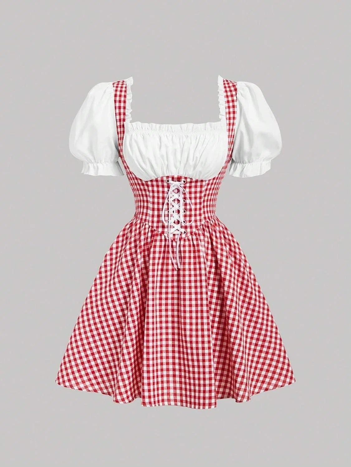 Женское повседневное платье А-силуэта с рюшами и шнуровкой, Red — фото 2