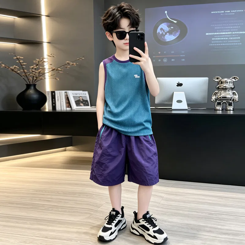 Детский спортивный комплект с круглым вырезом, модель Blue Two-Piece Set, MADALLO, Blue Two-Piece Set — фото 3