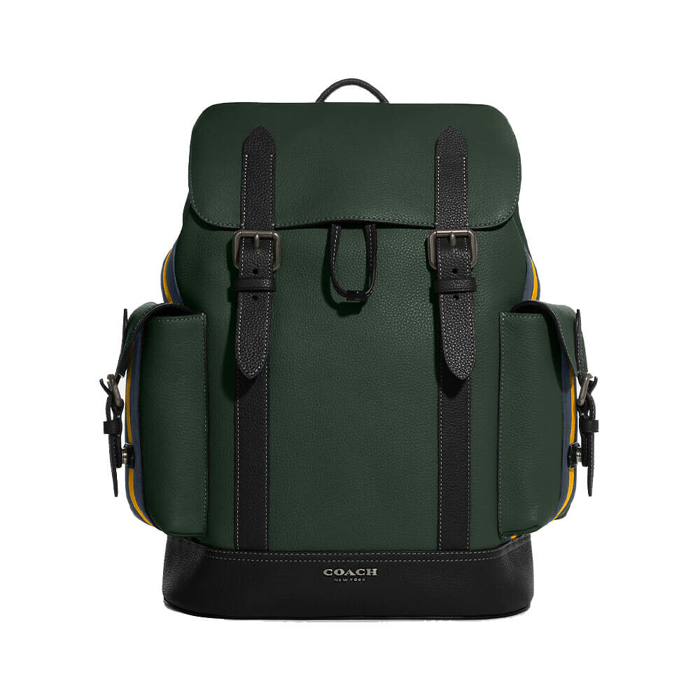 

Рюкзак Coach Outlet Hudson Backpack with Varsity Stripe, зелёный/чёрный