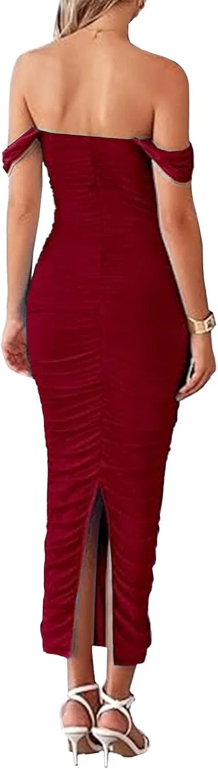 Женское вечернее платье-макси с корсетом и драпировкой, Wine Red — фото 4
