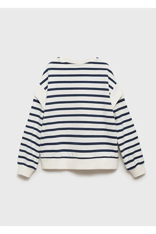 Детские свитшот для девочек полосатый Mango Kids, Navy Blue — фото 4