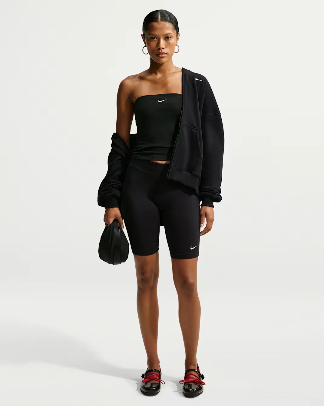 Женская толстовка оверсайз на молнии Nike Studio Fleece Medium Weight, Total Black/Sail — фото 4