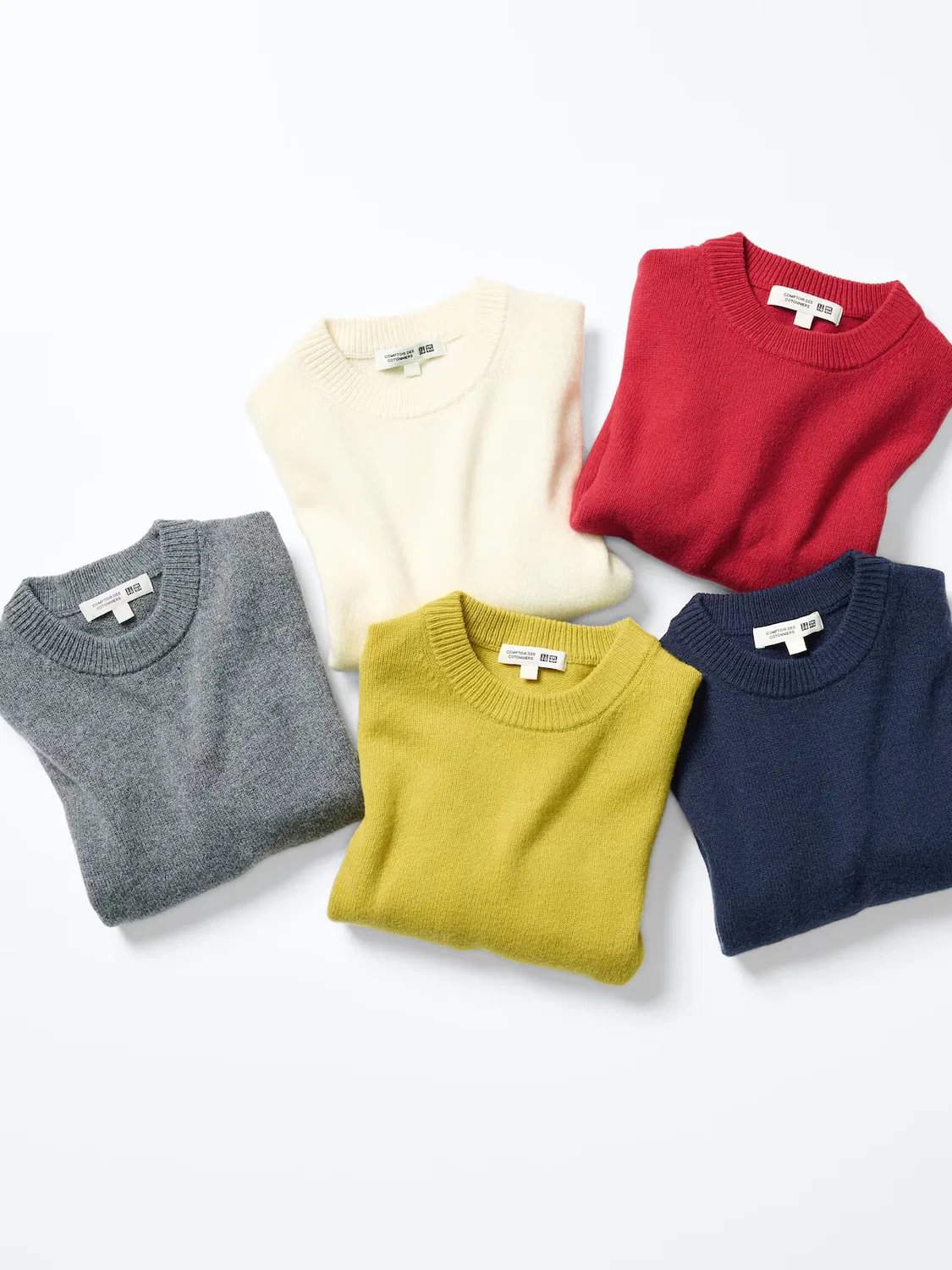 Свитер Uniqlo, из овечьей шерсти с круглым вырезом, кремовый — фото 3