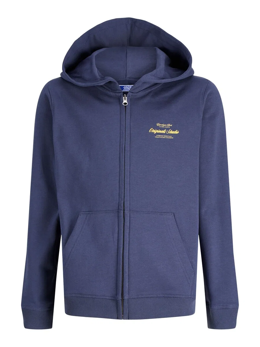 Детская толстовка на молнии Jack & Jones Junior 'JORNORREBRO TYPO' темно-синего цвета