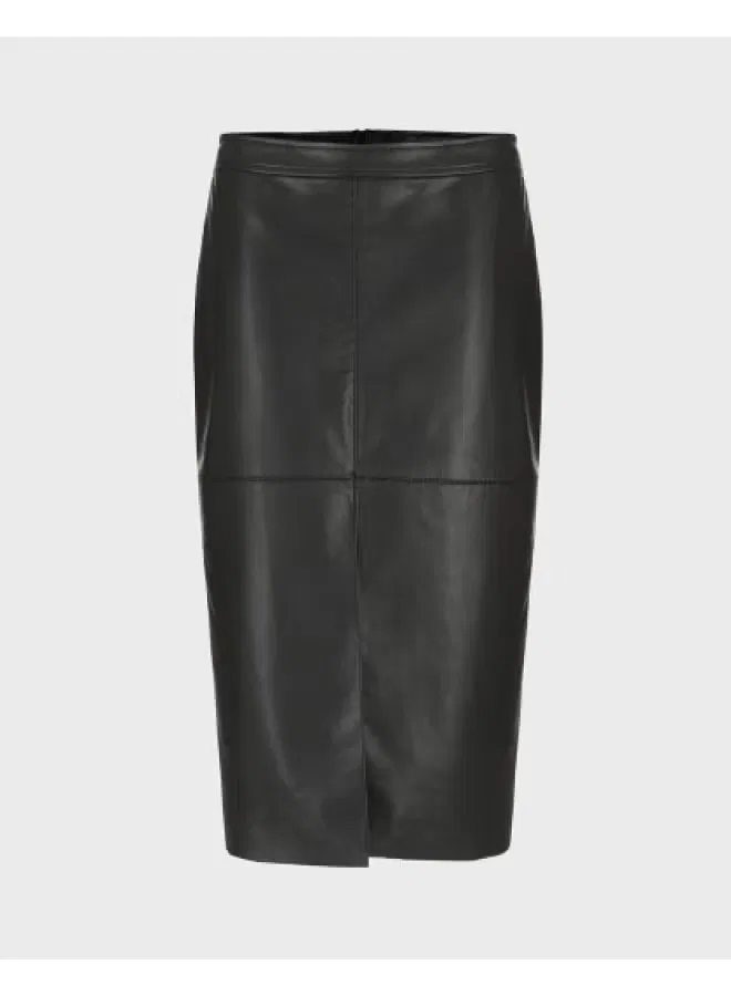 Юбка миди кожаная с разрезом, Zara, черный