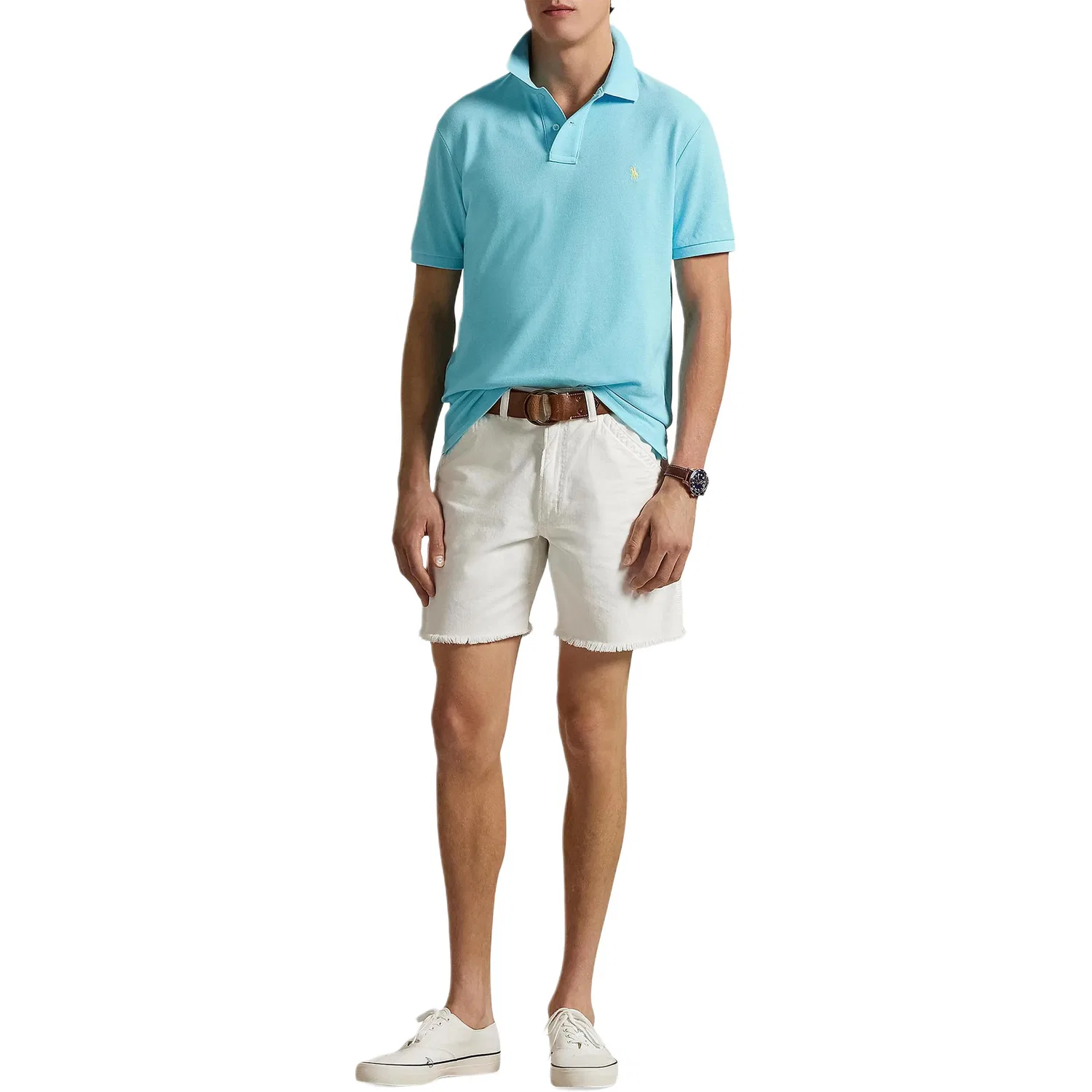 Мужская футболка поло с воротником, хлопковая, Blue Polo Ralph Lauren — фото 4