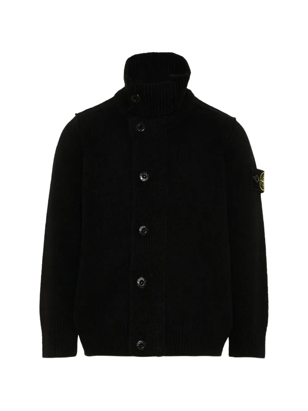 Кардиган с воротником-стойкой и логотипом Stone Island Junior, черный