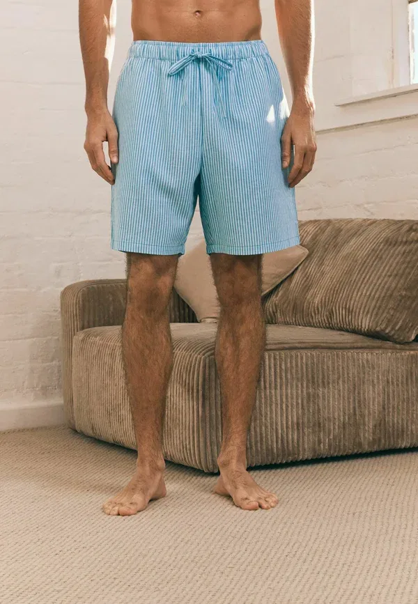 Комплект пижамных шорт Regular fit, Striped, Regular fit - woven stripe pyjama shorts 2 pack, Next, Green, синий/зеленый