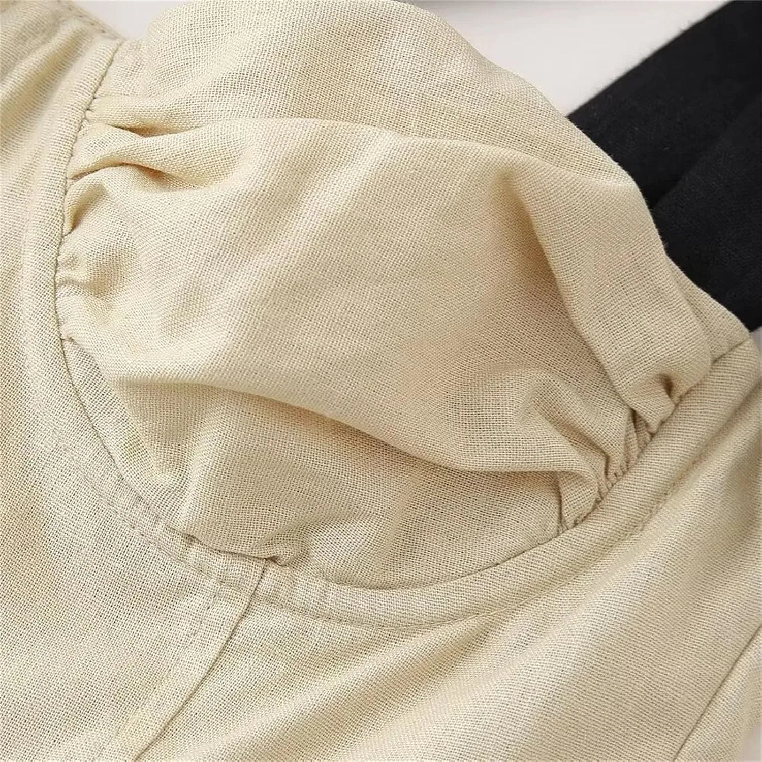 Женское мини-платье с контрастными бантами на бретелях Sweetheart Neck, Khaki — фото 4