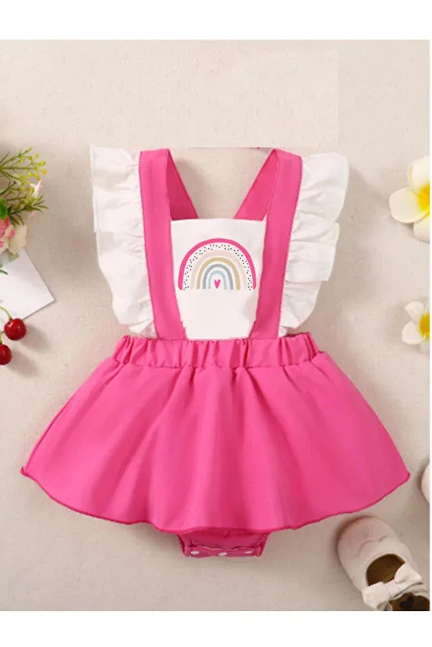 Детское платье-комбинезон для девочек с принтом Girl'S ruffle romper dress rainbow printed Bebekpare, White — фото 2