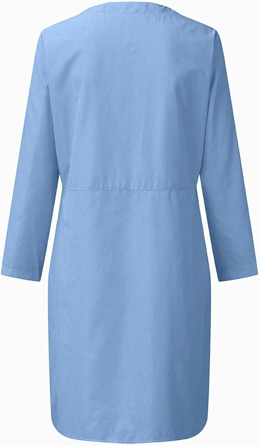 Женское платье-туника с длинным рукавом и карманами Cotton Linen, Blue — фото 4
