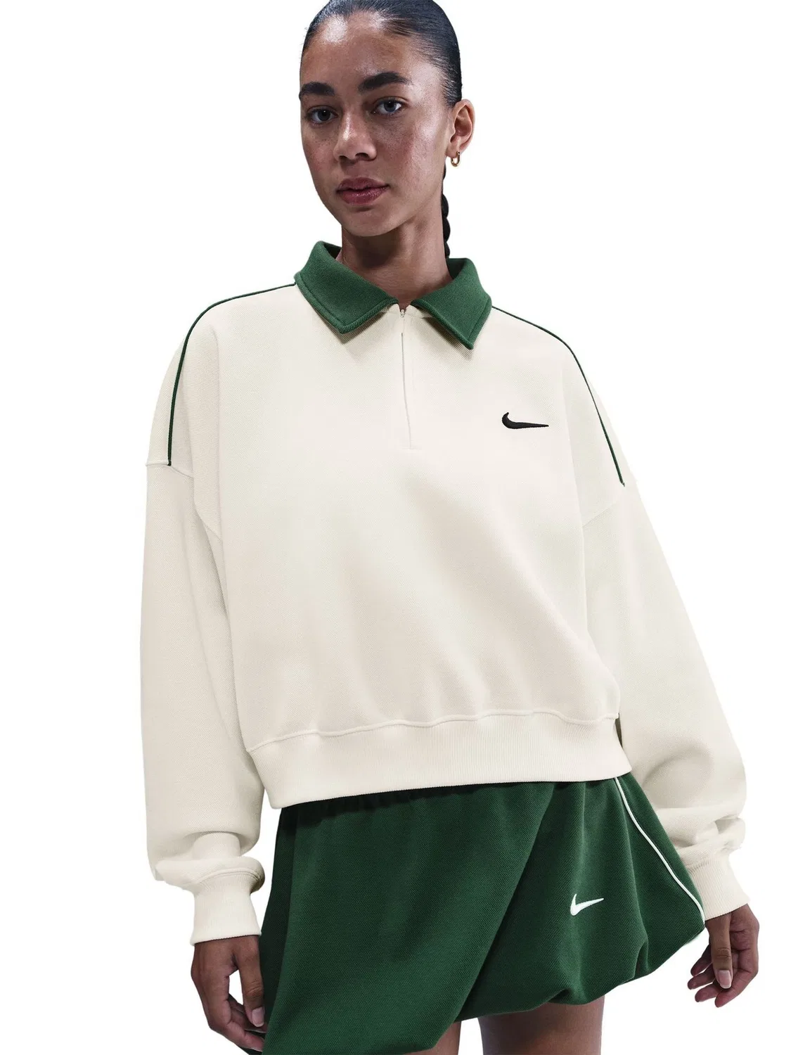 Футболка поло с длинным рукавом, полузастежка Nike, Sail White — фото 3