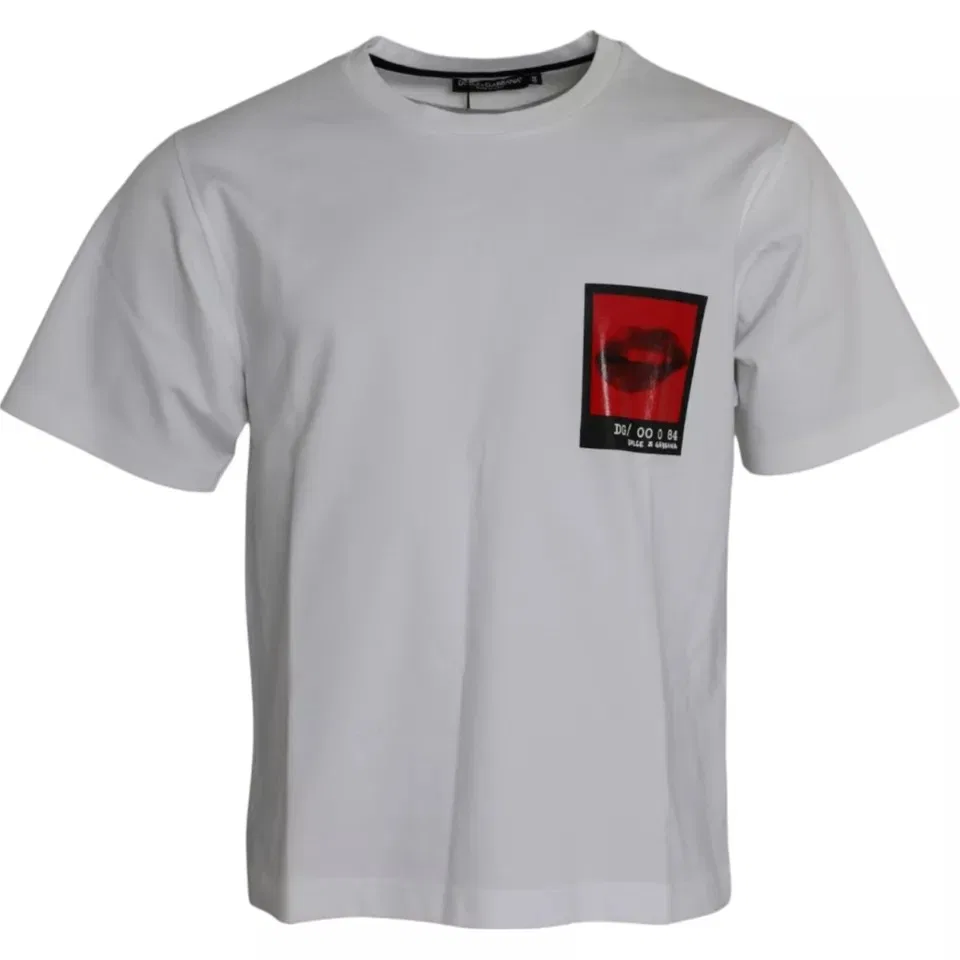 Мужская футболка с принтом White Red Lips Print Cotton Dolce & Gabbana, White