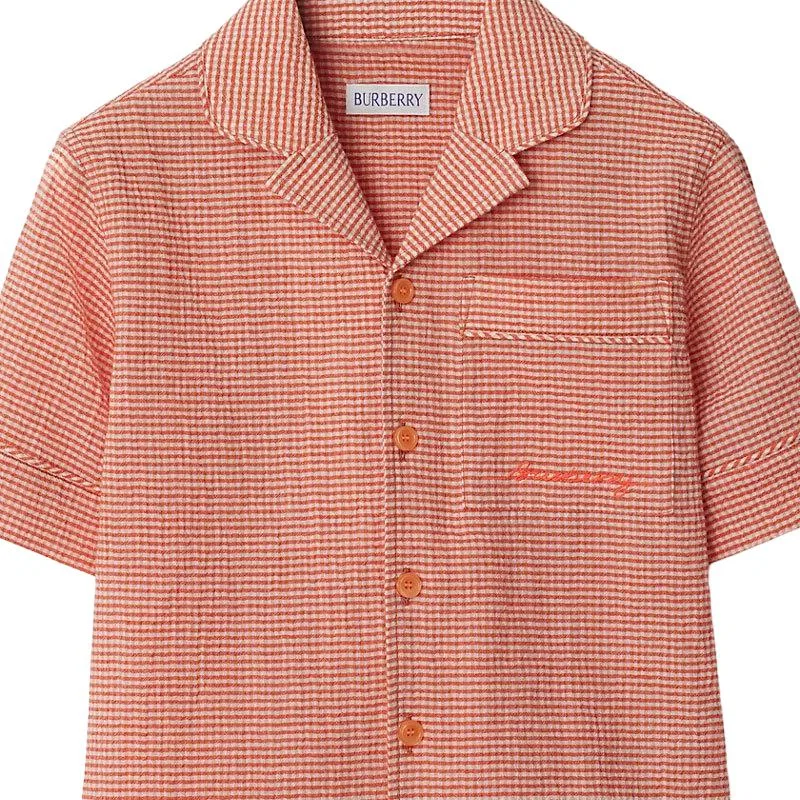 Детская рубашка с коротким рукавом в клетку Burberry, Orange Red — фото 4
