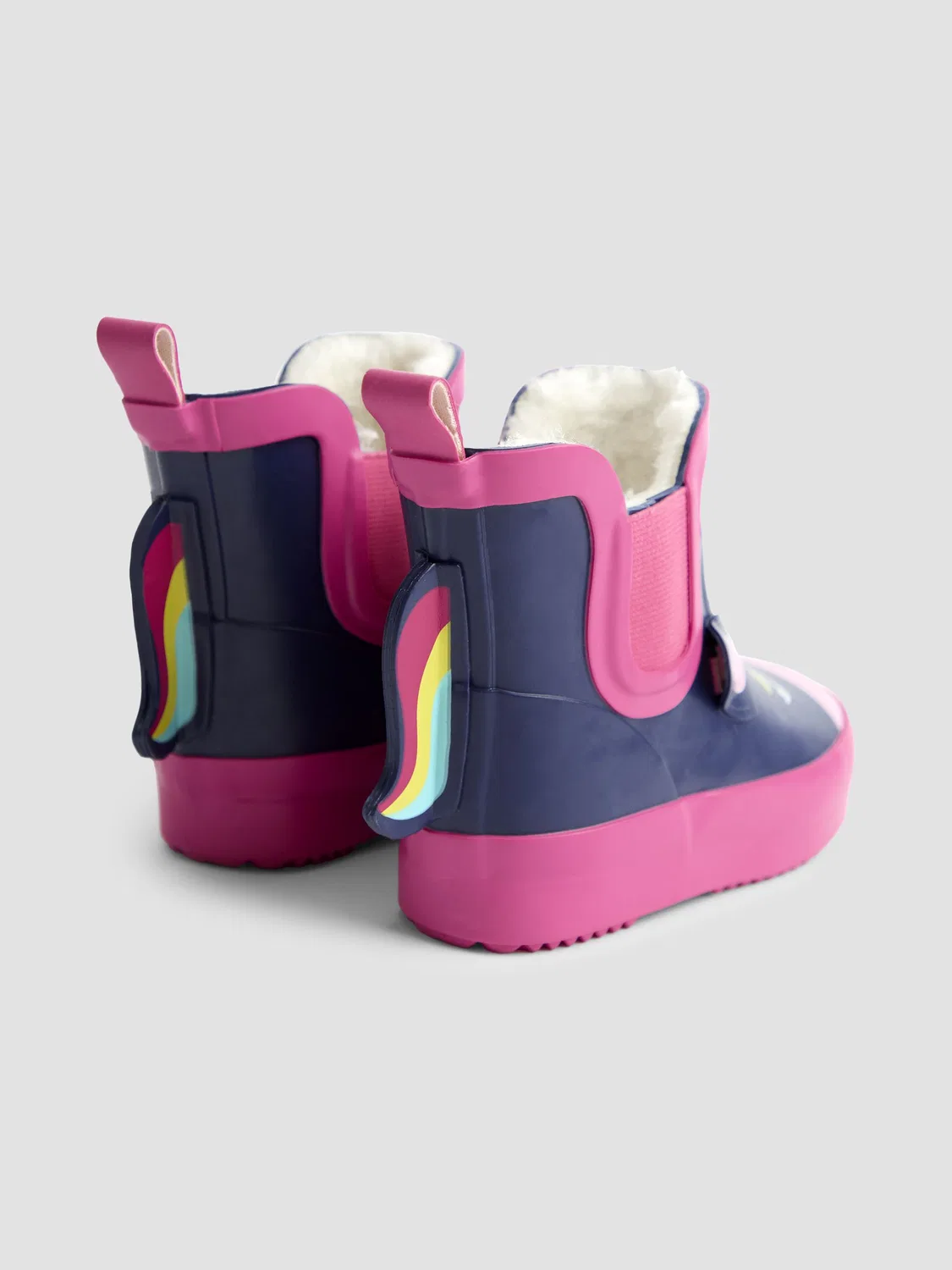 Резиновые сапоги, с флисовой подкладкой, JoJo Maman Bébé, Navy/Pink Unicorn — фото 2