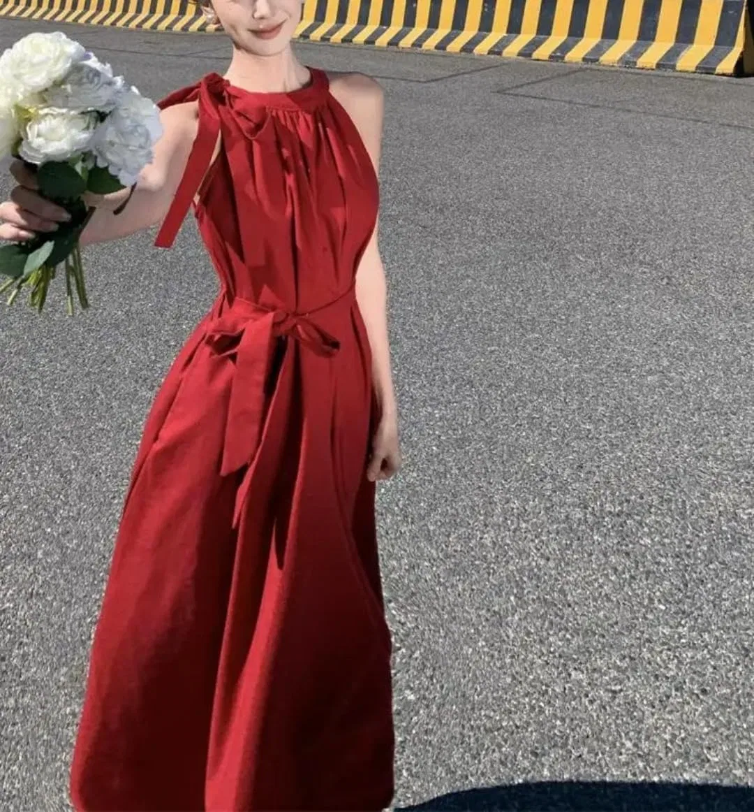 Женское вечернее платье с открытыми плечами и бантом, Red — фото 2