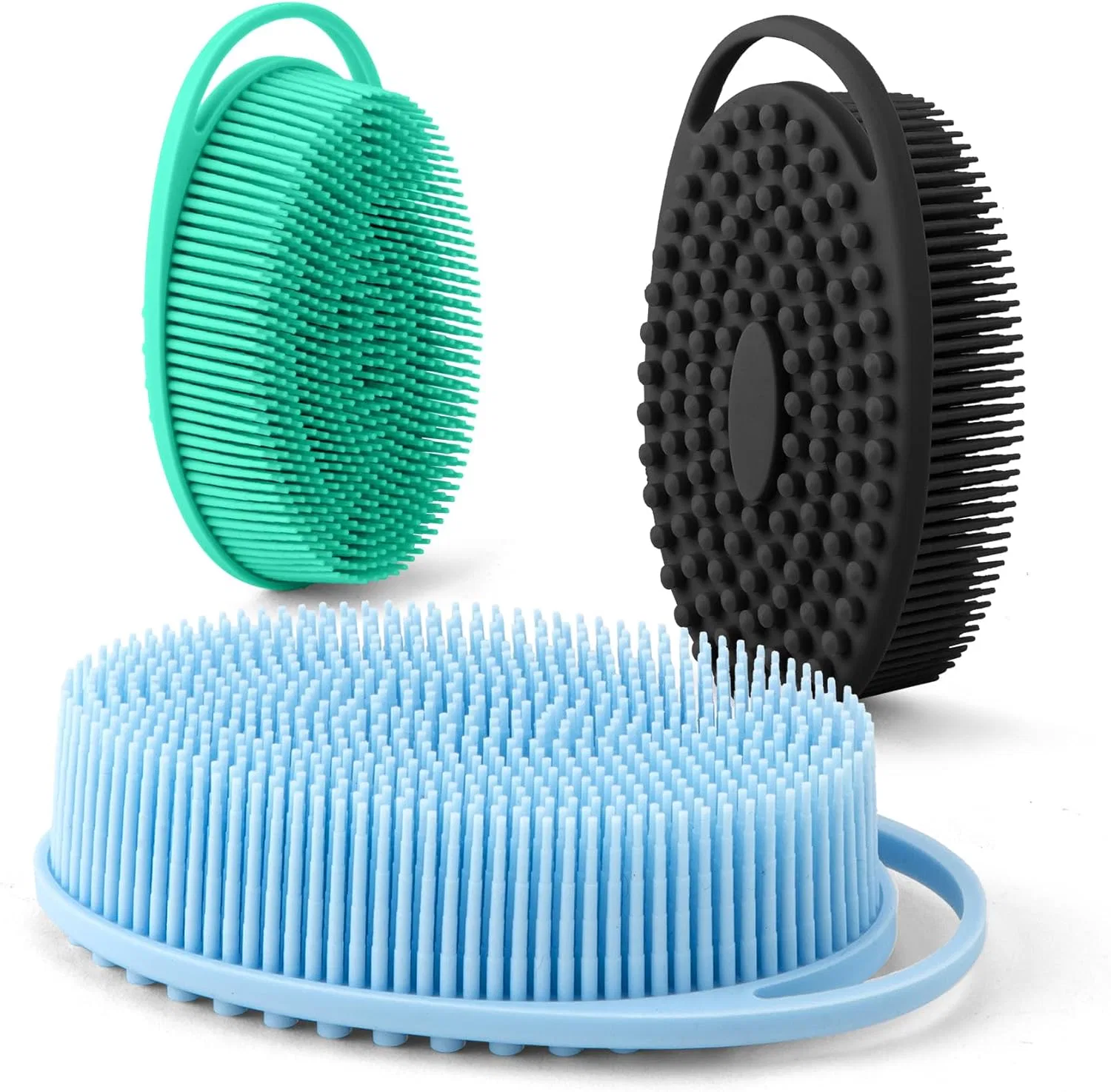 Силиконовая щетка для тела, набор 3 шт, WRNZL, Green-Blue-Black